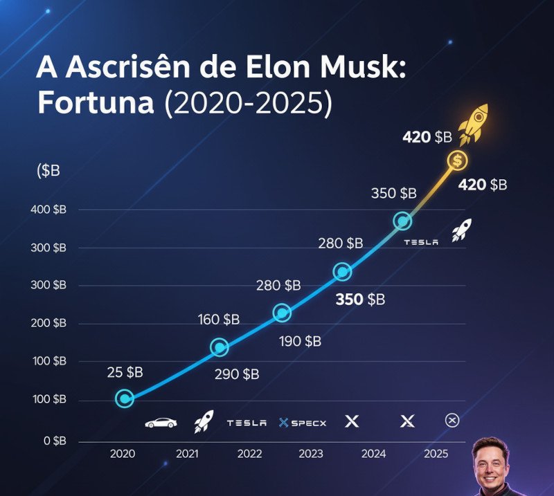 Gráfico das empresas do Elon Musk uma das pessoas mais ricas do mundo.
